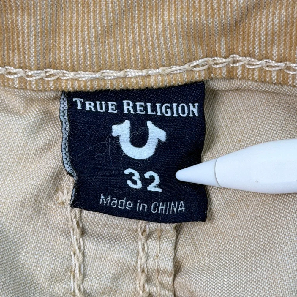 True Religion Ricky Corduroy Pants Mens 32 Straw Tan Relaxed Straight NWT